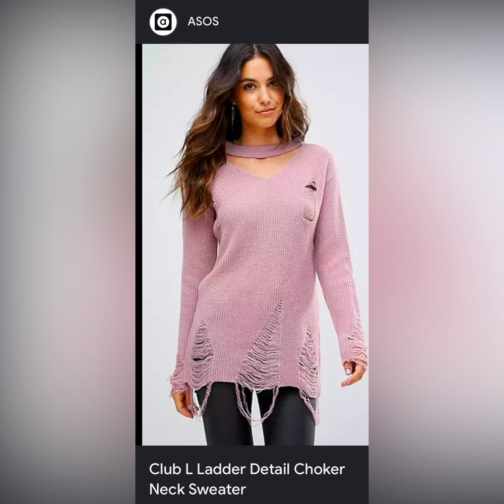 ASOS Club L Ladder Detail Choker Neck Distressed Sweater Size : U.S 10